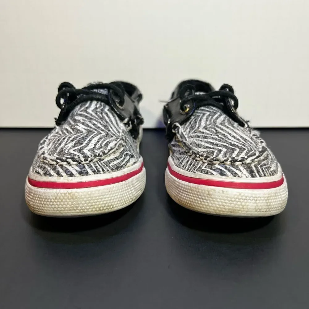 Girls SPERRY Top-Sider Bahama Sequin Zebra Print Boat Shoes / Size 13M